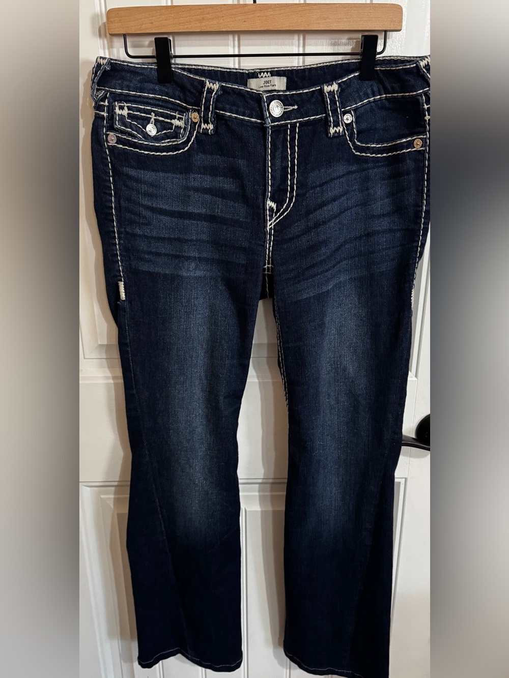 True Religion Joey Low Rise Flare Jeans Super T Dark Wash Flap Pocket Size 30 - Picture 3 of 15